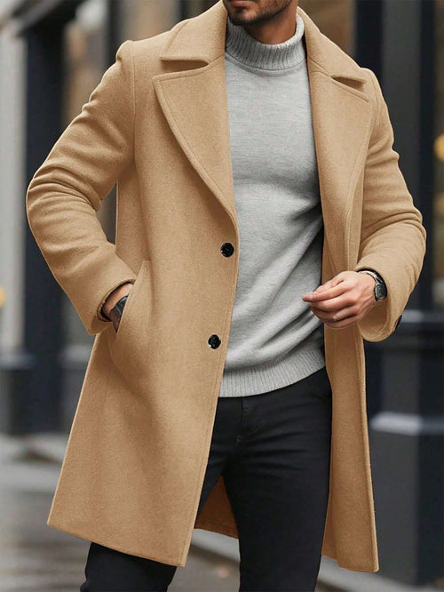 Elevate Your Style with the Manfinity Mode Men's Khaki Long Sleeve Overcoat - Perfect for Autumn and Winter