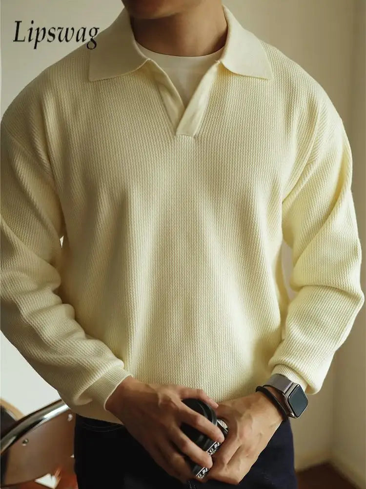 Elevate Your Casual Wardrobe with Our Stylish Men's Long Sleeve Knitted Polo Sweater - Perfect for Autumn and Winter!