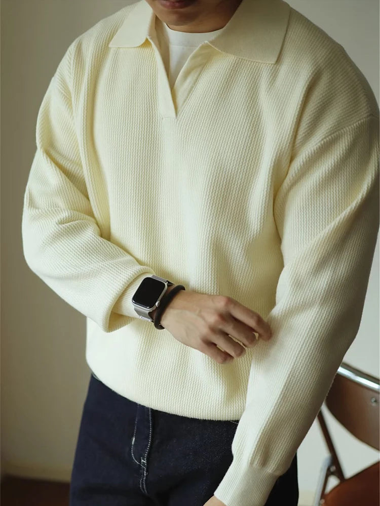Elevate Your Casual Wardrobe with Our Stylish Men's Long Sleeve Knitted Polo Sweater - Perfect for Autumn and Winter!